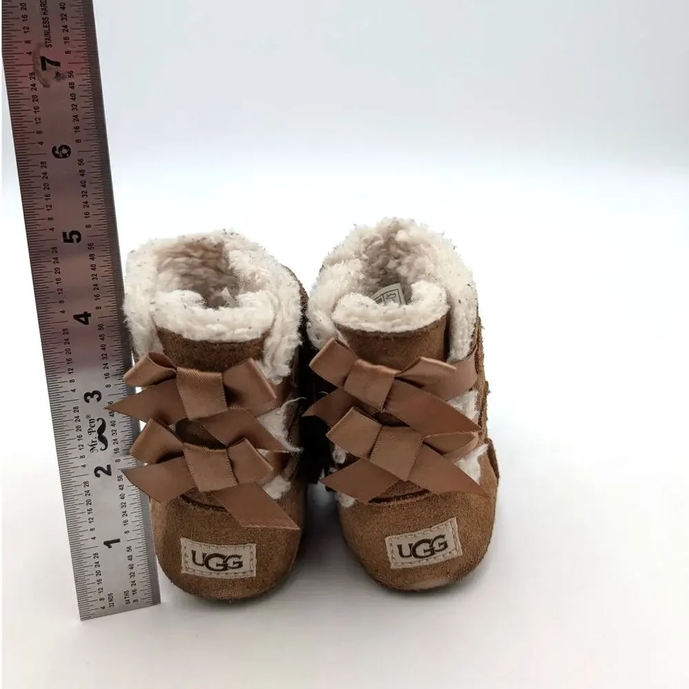 UGG Bailey Bow Boots Fixed Bow Baby Kids' Chestnut Size US 04/05 EU20.5